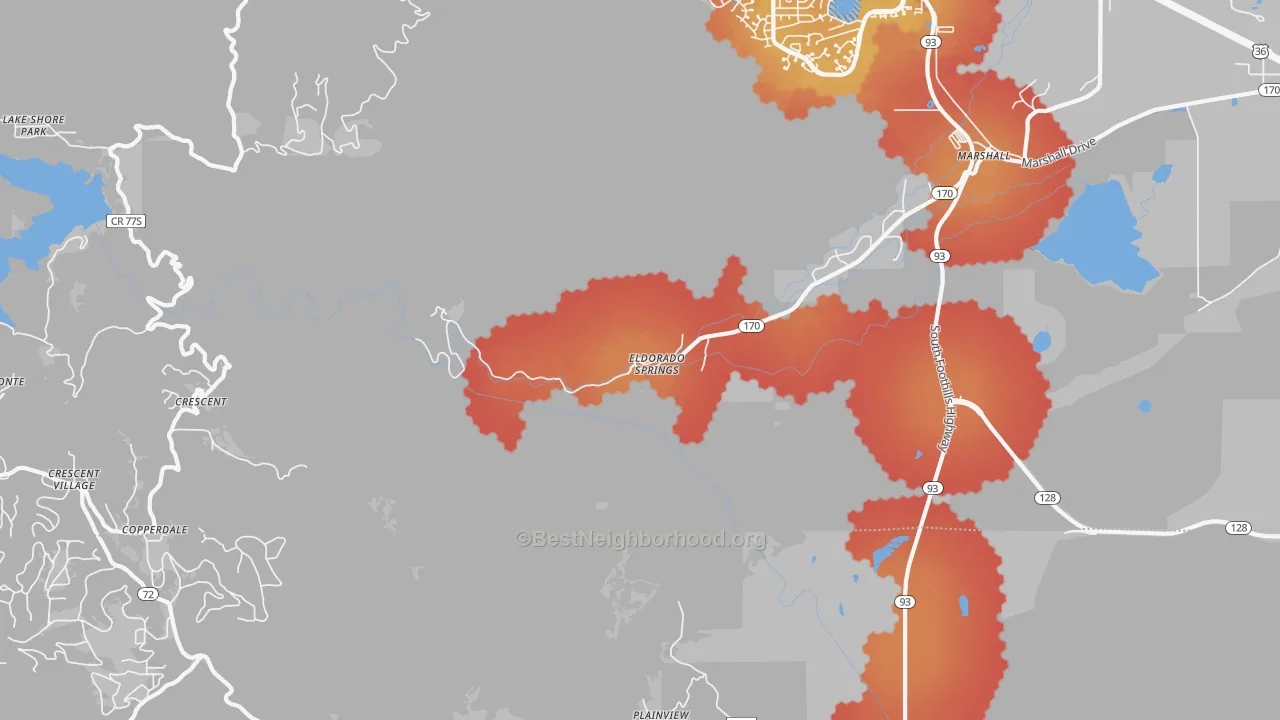 Transit Grade map of Eldorado Springs, CO