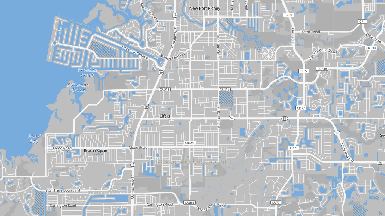 Transit Grade map of Elfers, FL