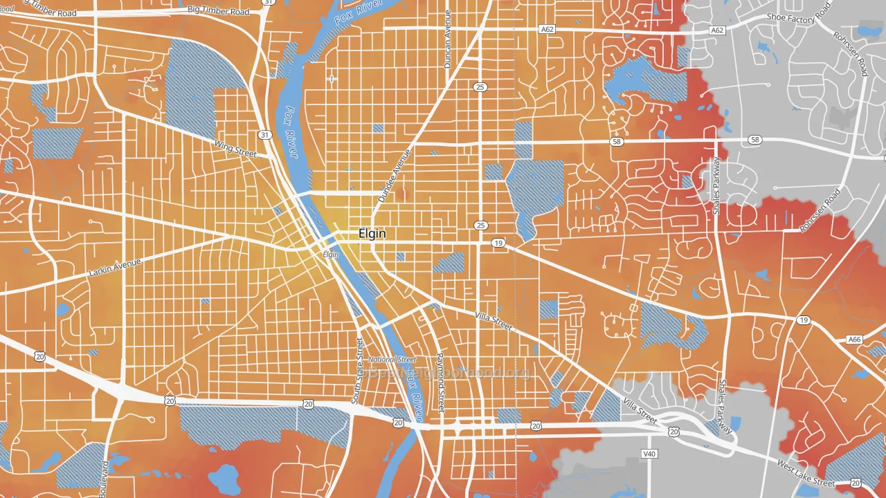 Transit Grade map of Elgin Historic District, Elgin, IL