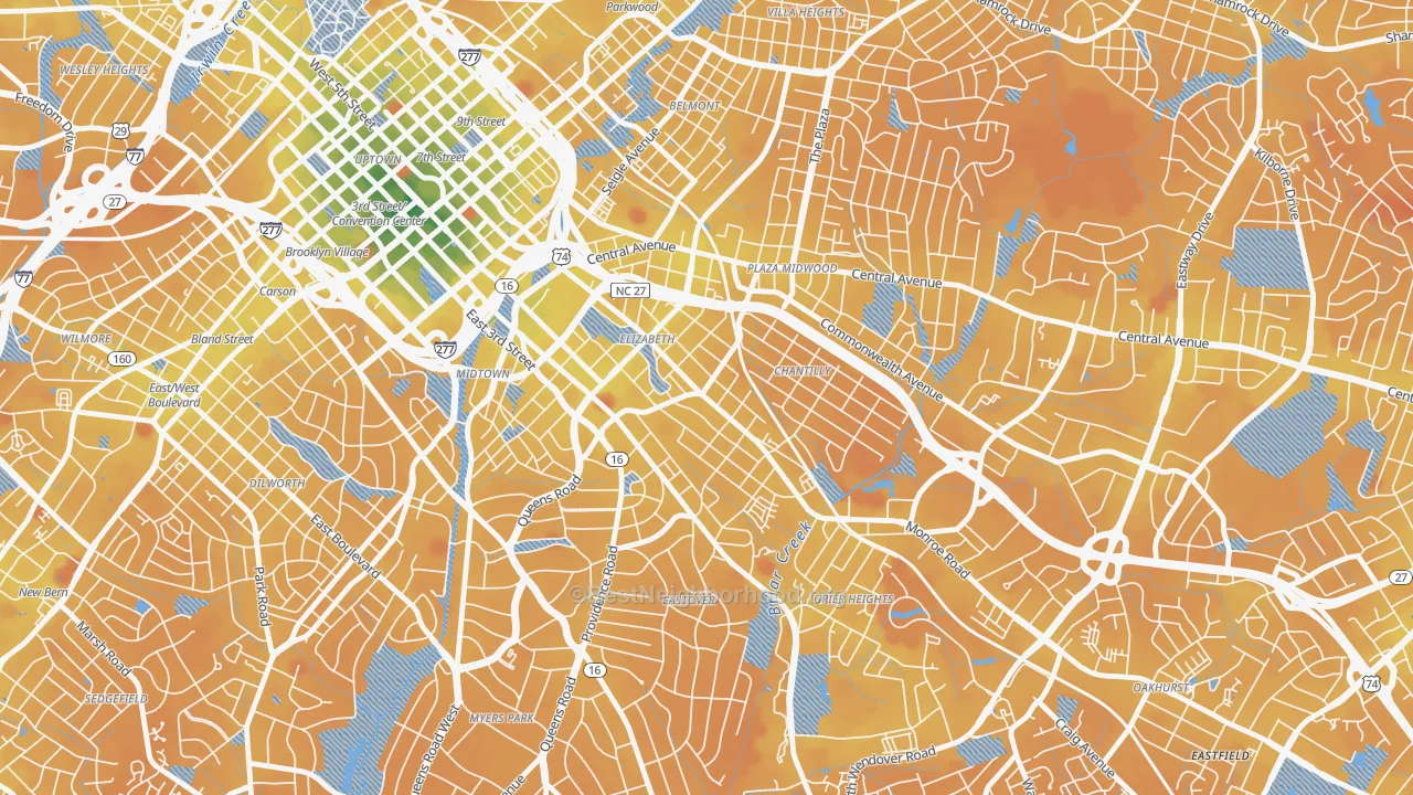 Transit Grade map of Elizabeth, Charlotte, NC