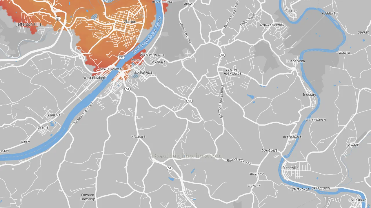 Transit Grade map of Elizabeth, PA