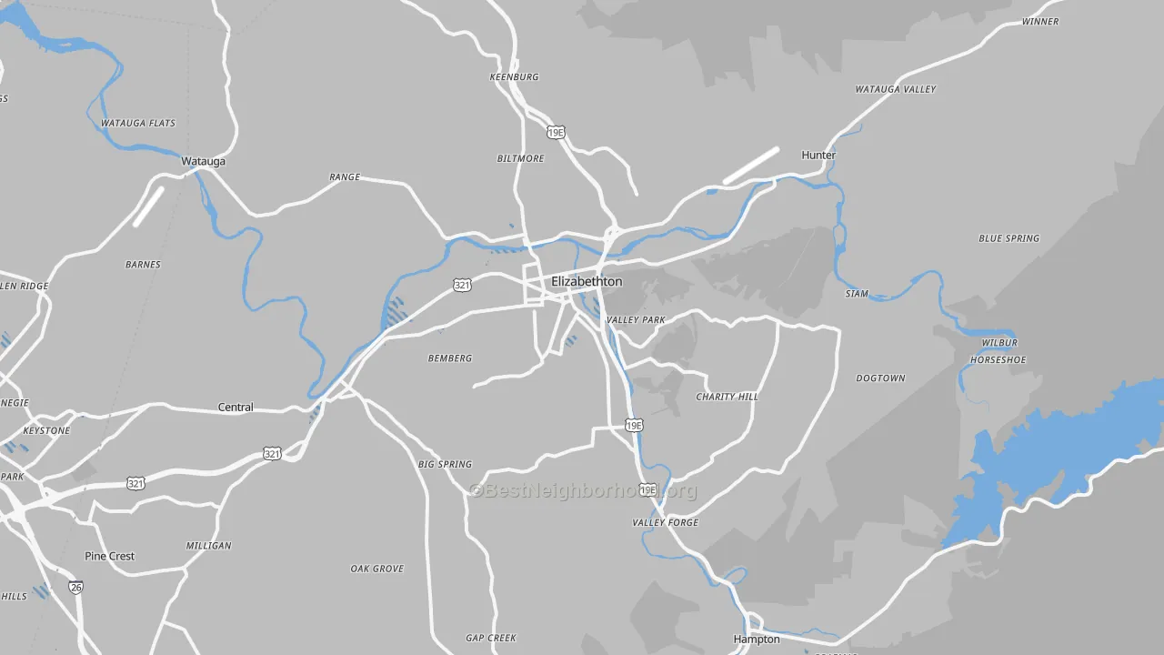 Transit Grade map of Elizabethton, TN