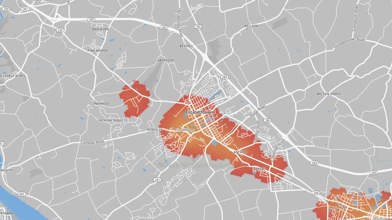 Transit Grade map of Elizabethtown, PA