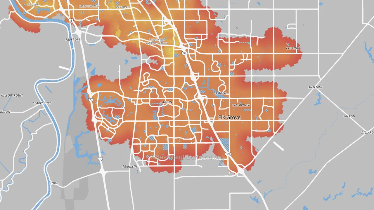 Transit Grade map of Elk Grove, CA