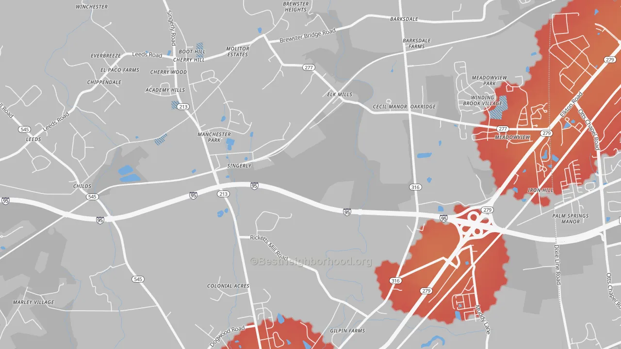 Transit Grade map of Elk Mills, MD