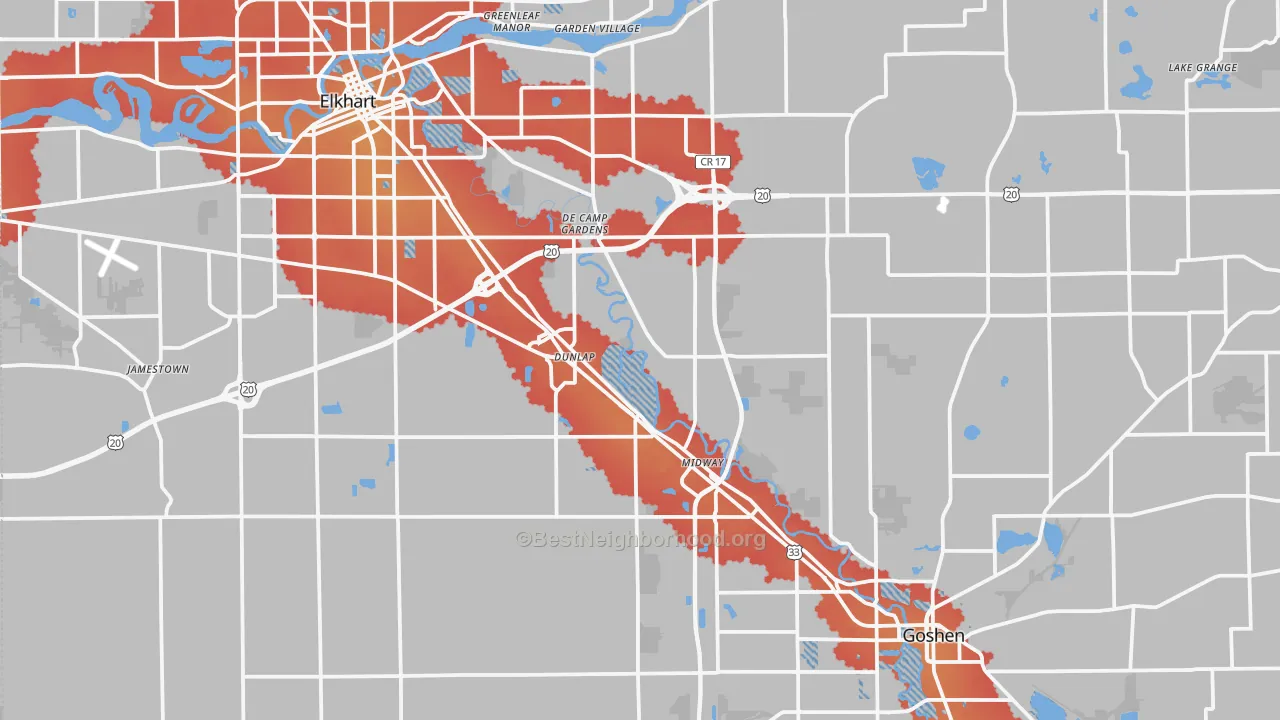 Transit Grade map of Elkhart County, IN