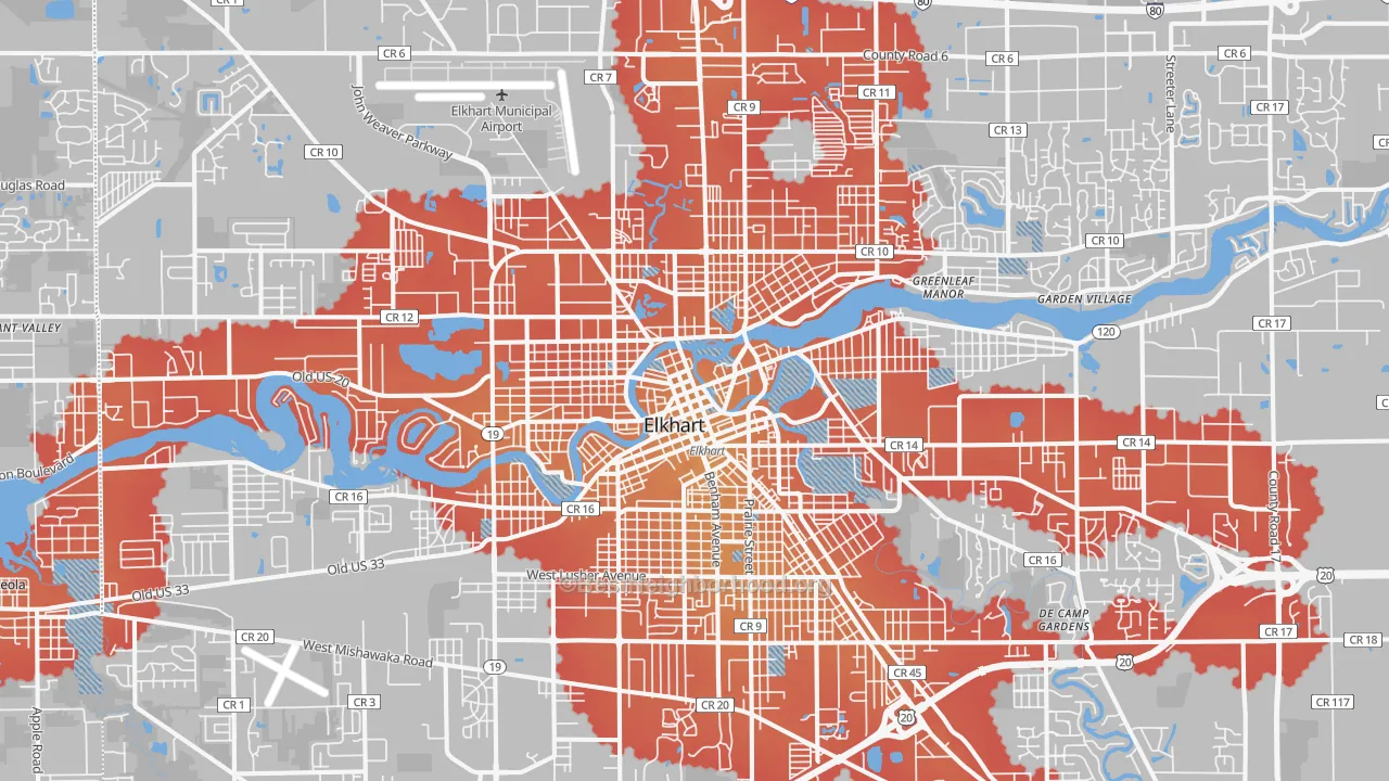 Transit Grade map of Elkhart, IN