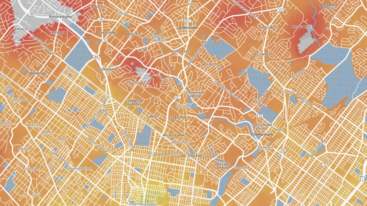 Transit Grade map of Elkins Park, PA