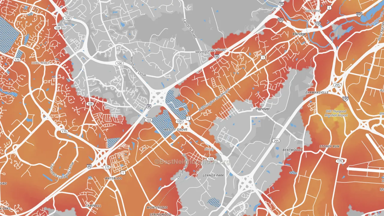 Transit Grade map of Elkridge, MD