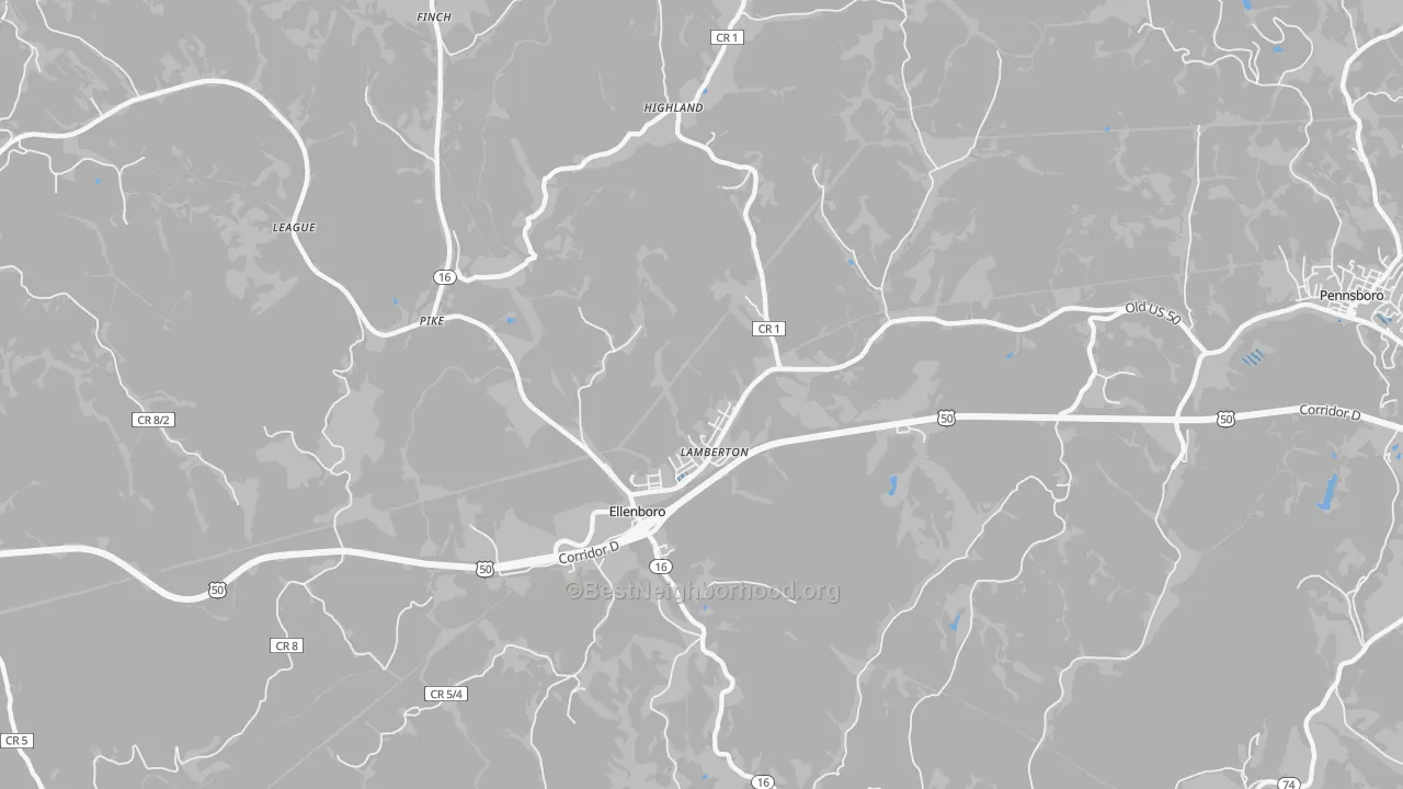 Transit Grade map of Ellenboro, WV