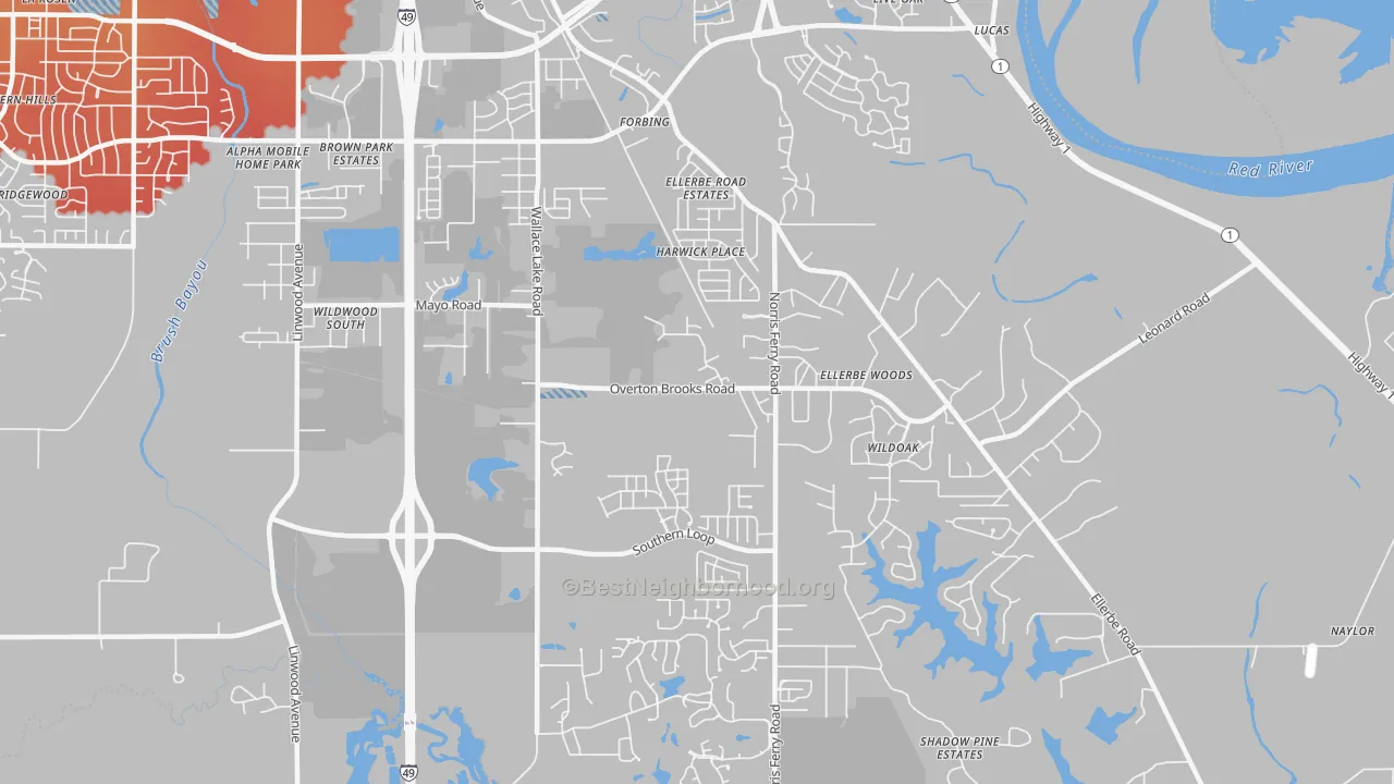 Transit Grade map of Ellerbee Woods, Shreveport, LA