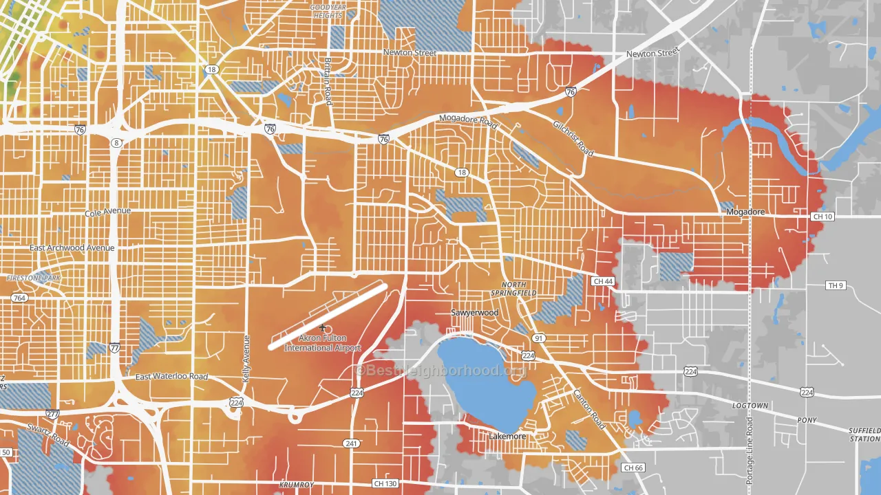 Transit Grade map of Ellet, Akron, OH