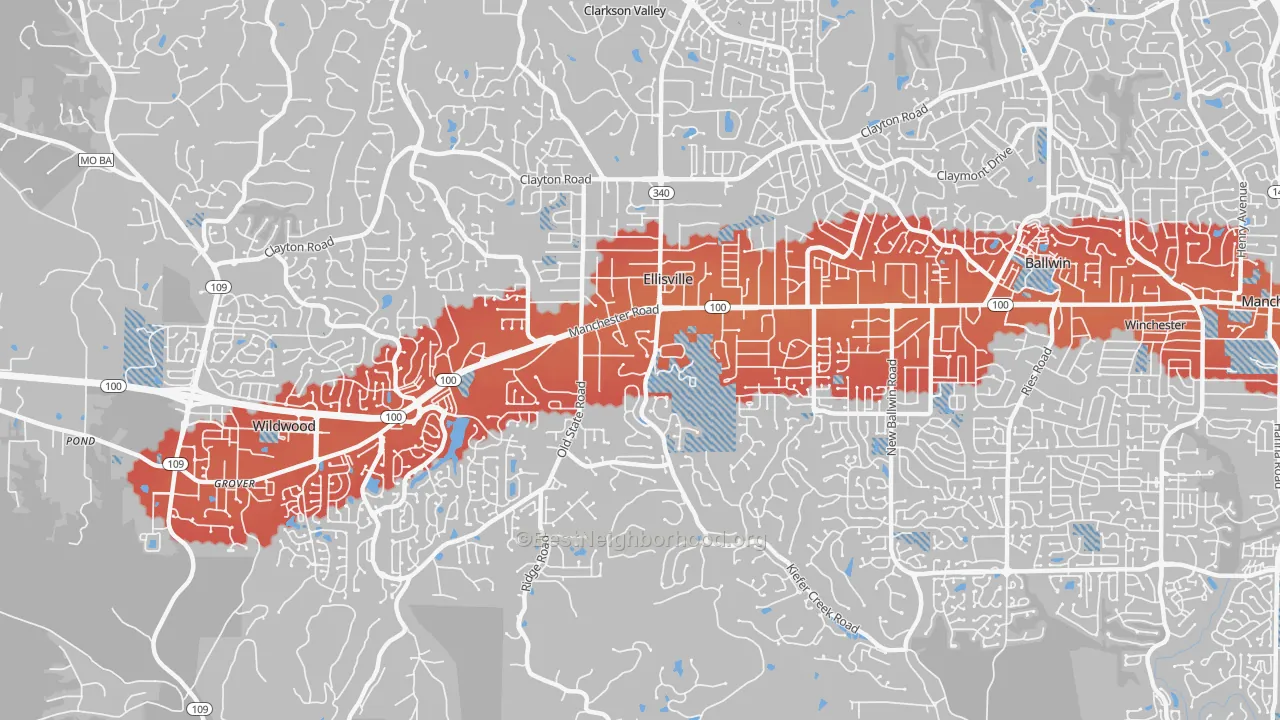 Transit Grade map of Ellisville, MO
