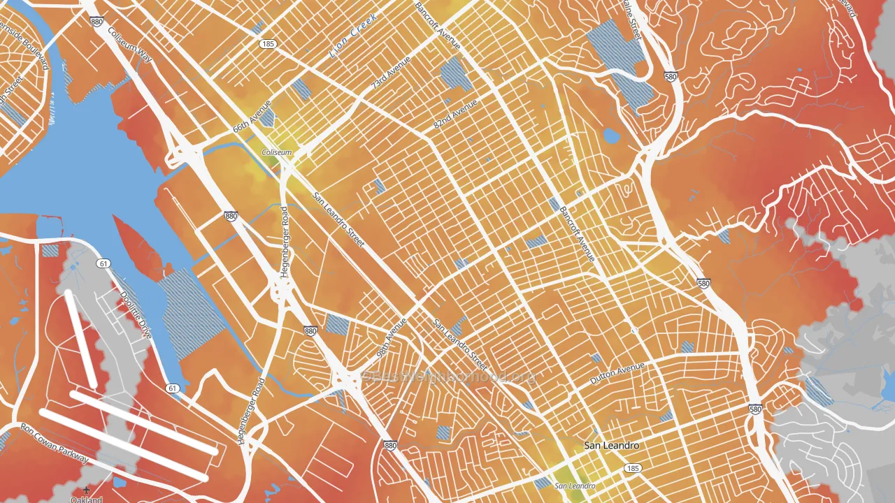 Transit Grade map of Elmhurst Park, Oakland, CA