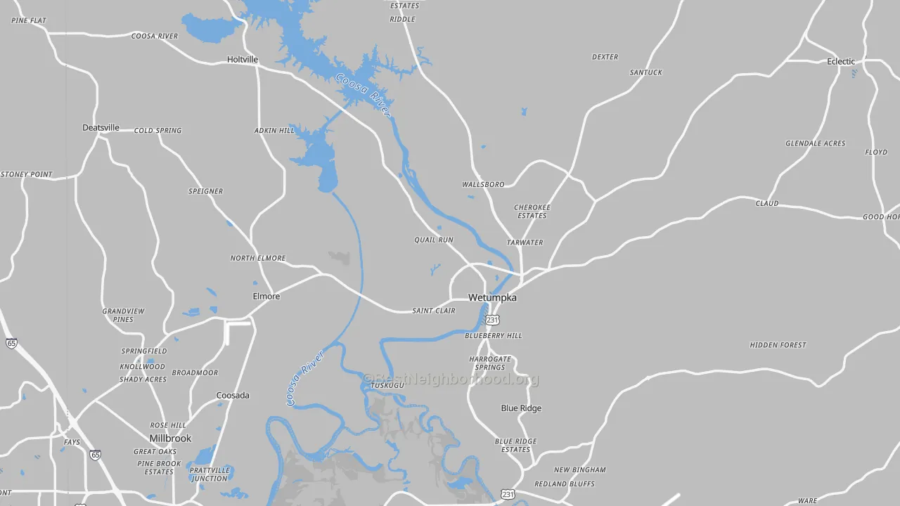 Transit Grade map of Elmore County, AL