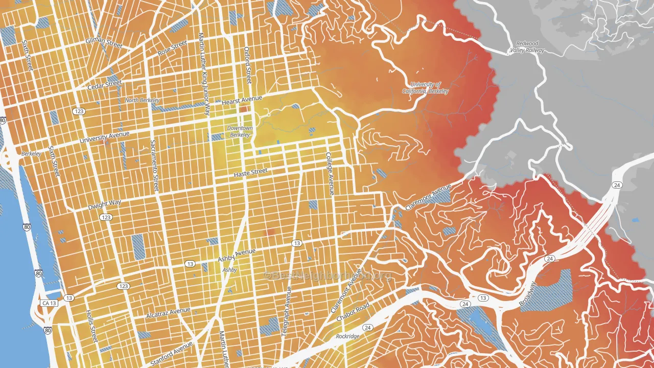 Transit Grade map of Elmwood, Berkeley, CA