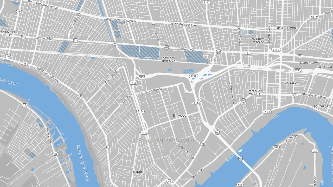 Transit Grade map of Elmwood, New Orleans, LA
