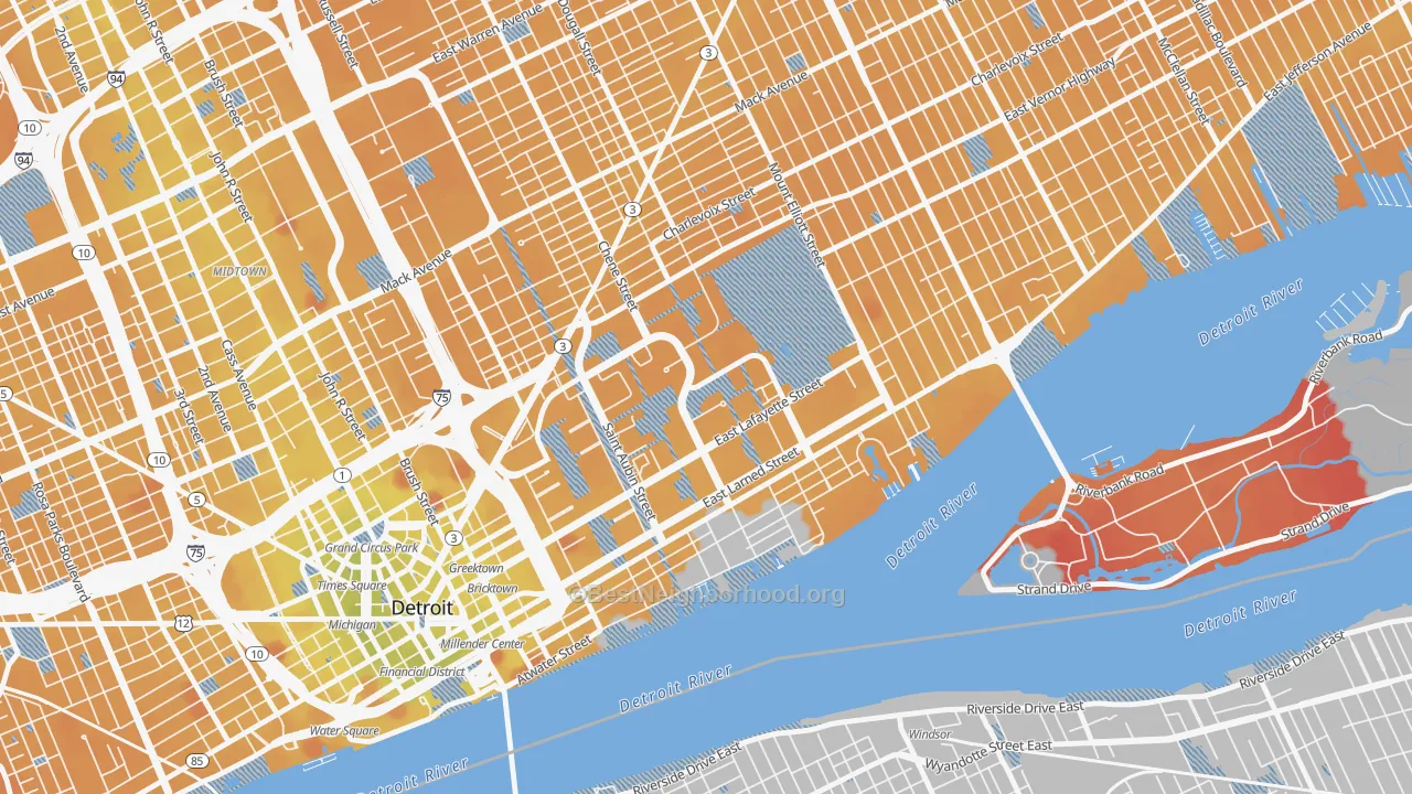 Transit Grade map of Elmwood Park, Detroit, MI