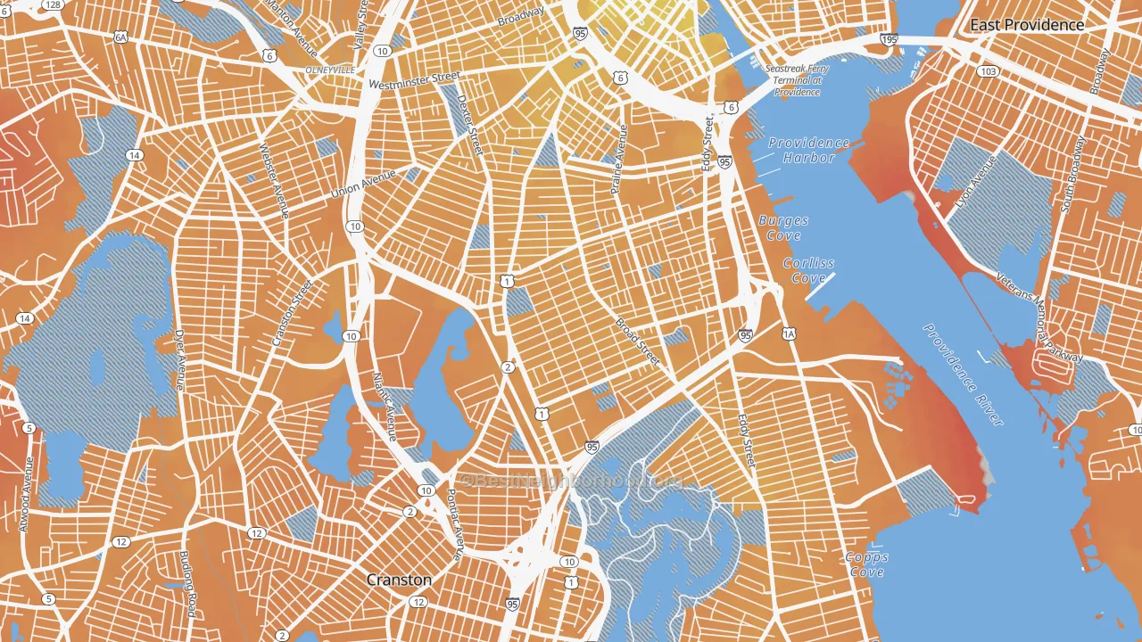 Transit Grade map of Elmwood, Providence, RI