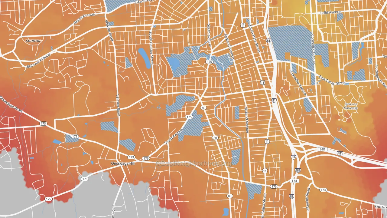 Transit Grade map of Elmwood, Syracuse, NY