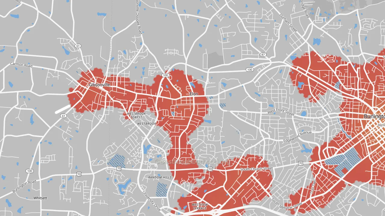 Transit Grade map of Elon, NC