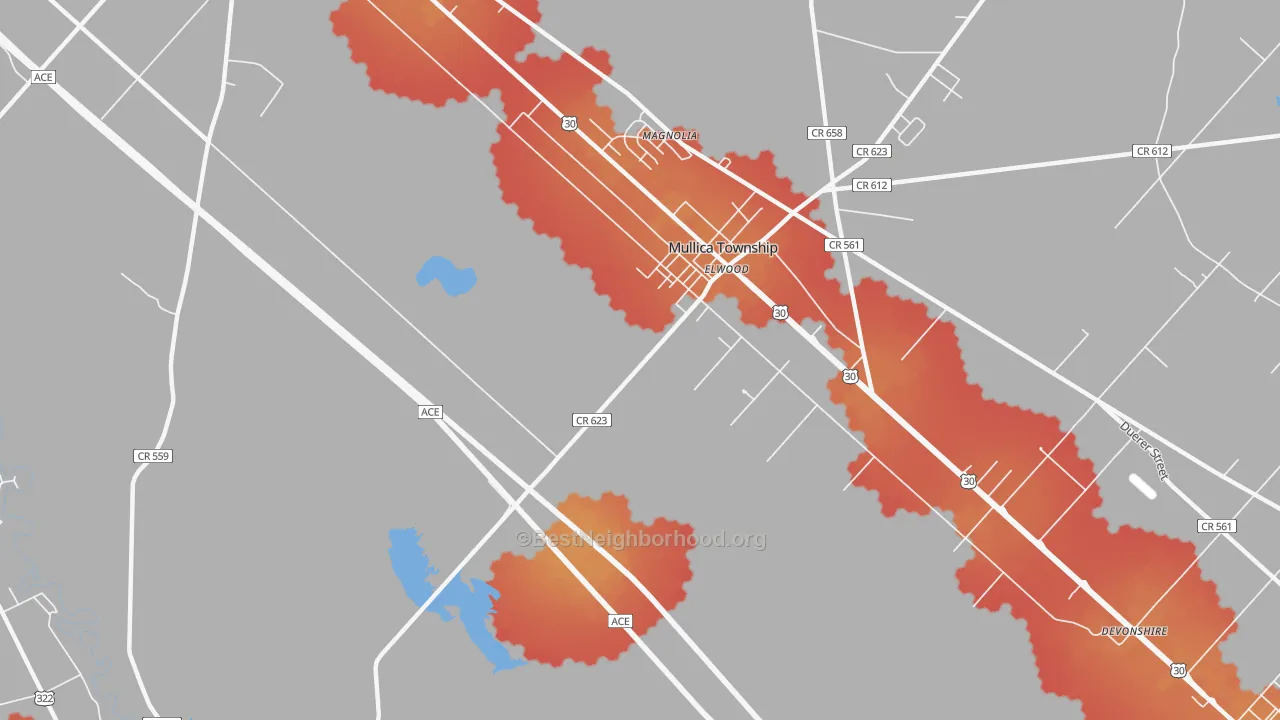 Transit Grade map of Elwood, NJ