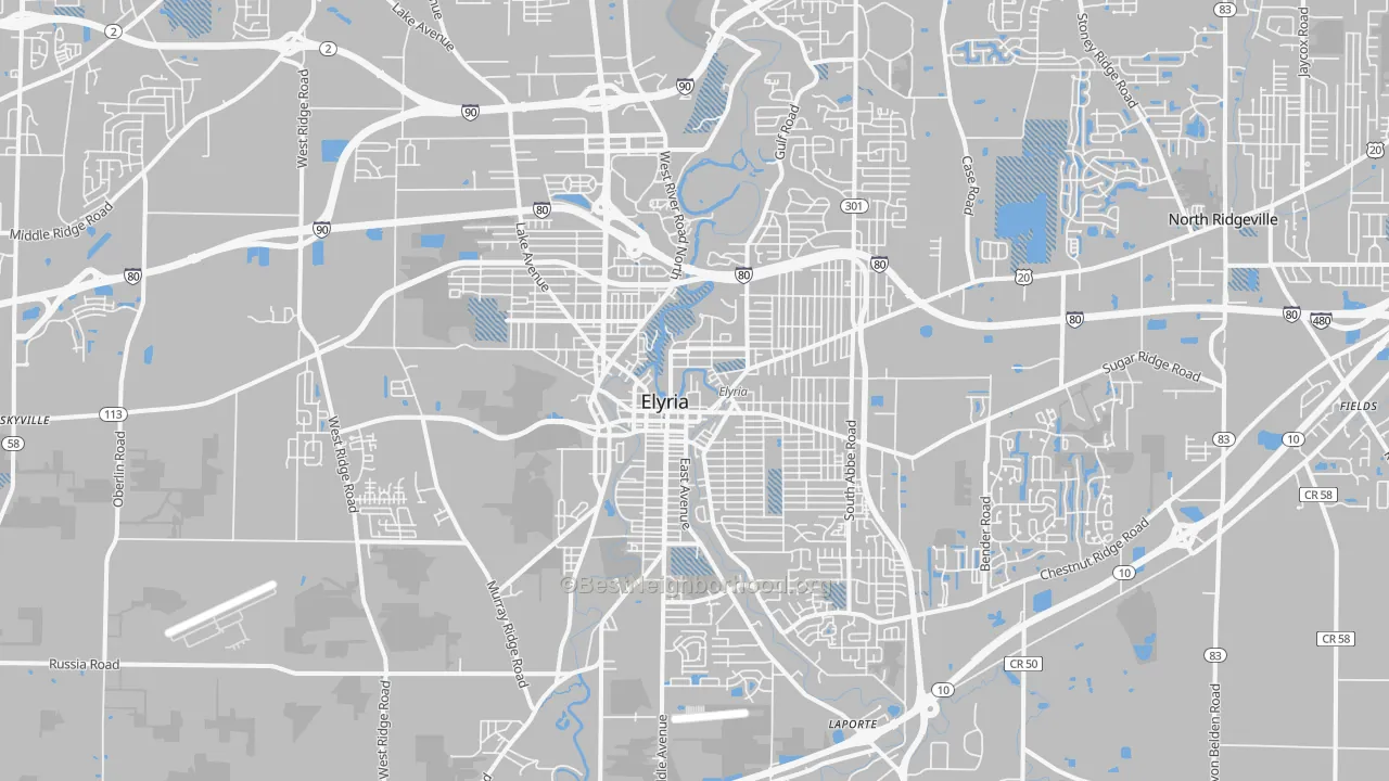 Transit Grade map of Elyria, OH