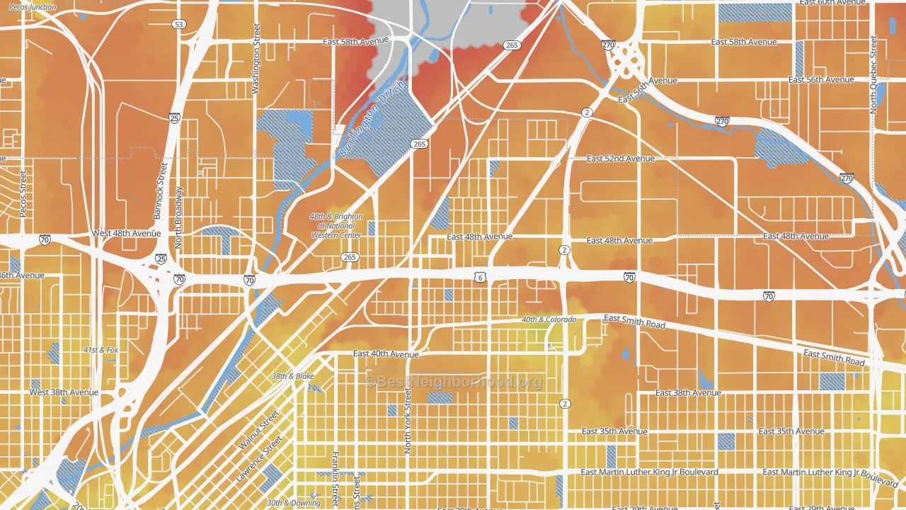 Transit Grade map of Elyria Swansea, Denver, CO