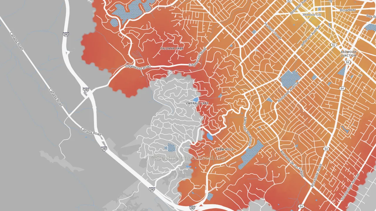 Transit Grade map of Emerald Lake Hills, Redwood City, CA