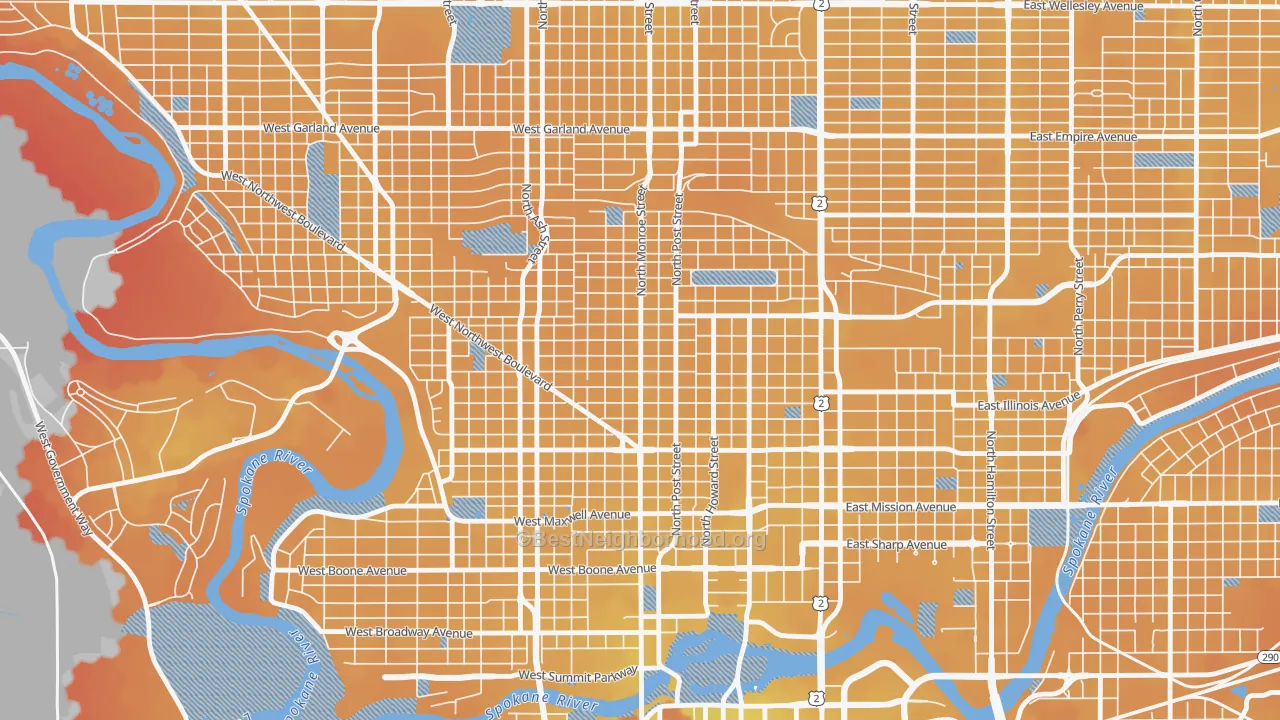 Transit Grade map of Emerson Garfield, Spokane, WA