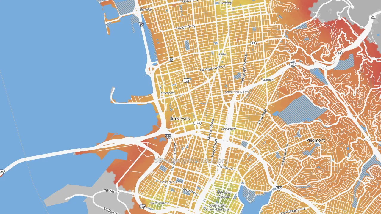 Transit Grade map of Emeryville, CA