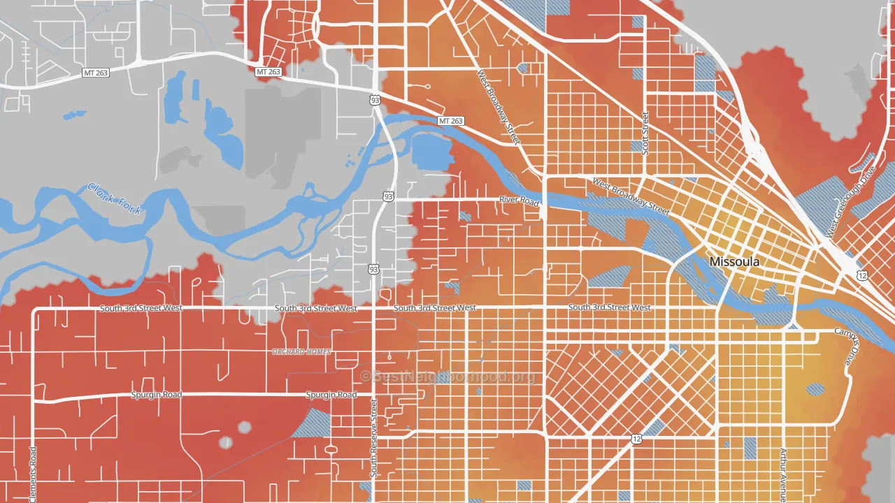 Transit Grade map of Emma Dickinson Orchard Homes, Missoula, MT