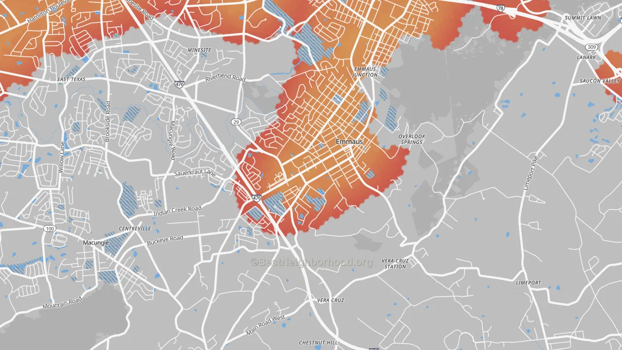 Transit Grade map of Emmaus, PA