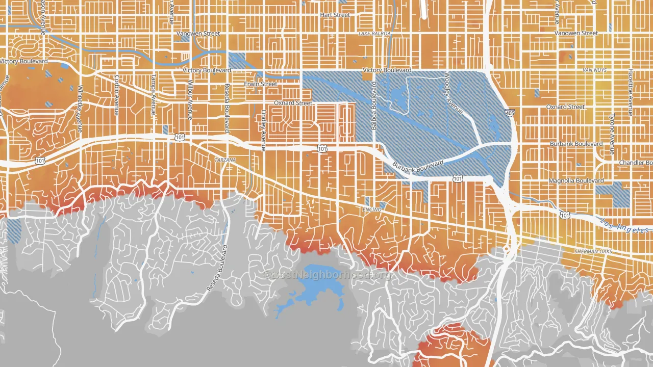 Transit Grade map of Encino, CA
