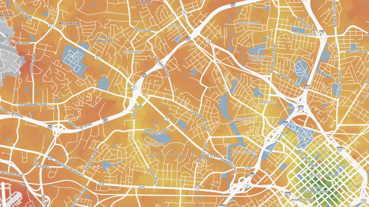 Transit Grade map of Enderly Park, Charlotte, NC