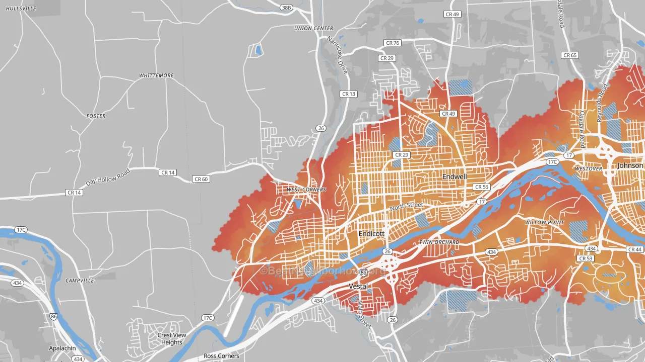 Transit Grade map of Endicott, NY