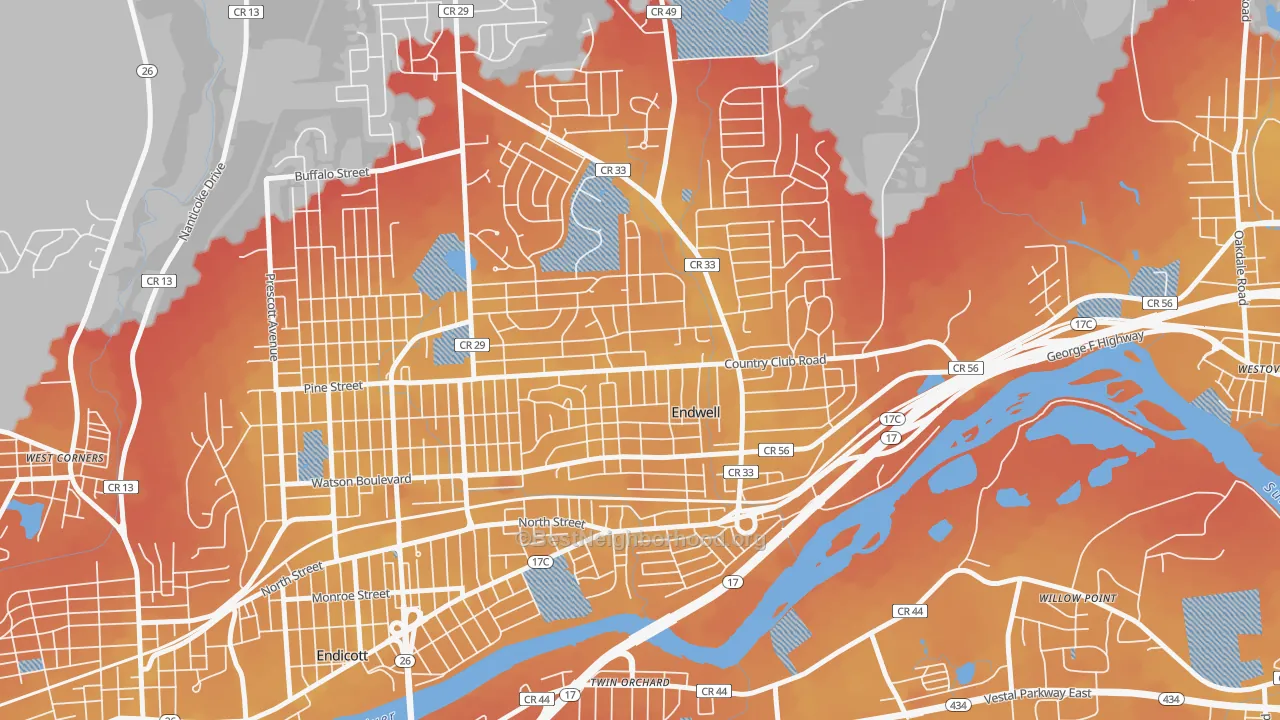 Transit Grade map of Endwell, NY