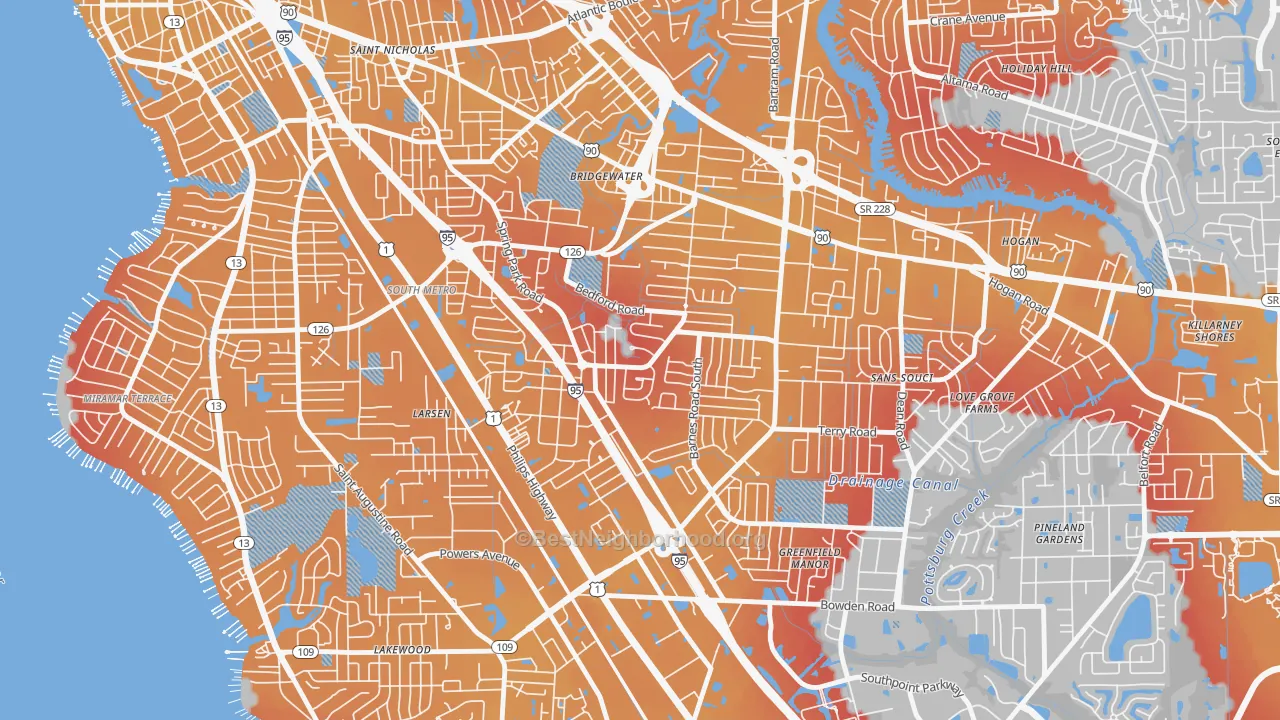 Transit Grade map of Englewood, Jacksonville, FL