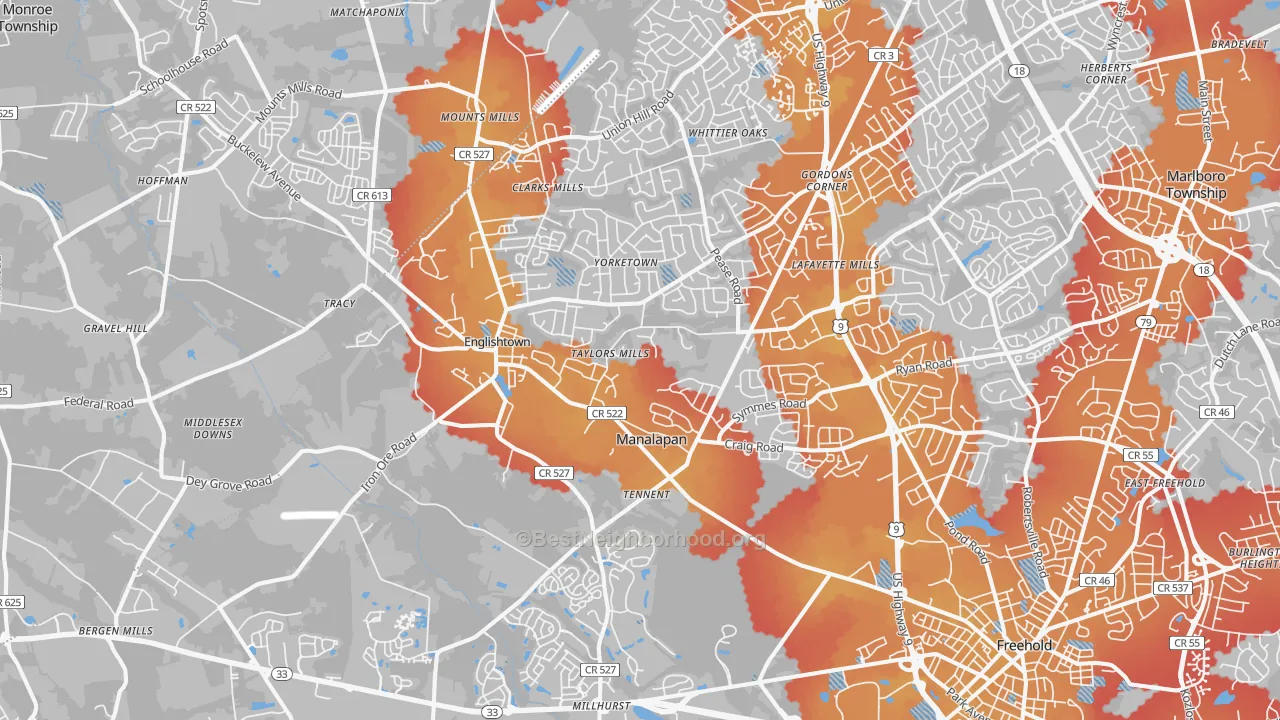 Transit Grade map of Englishtown, NJ