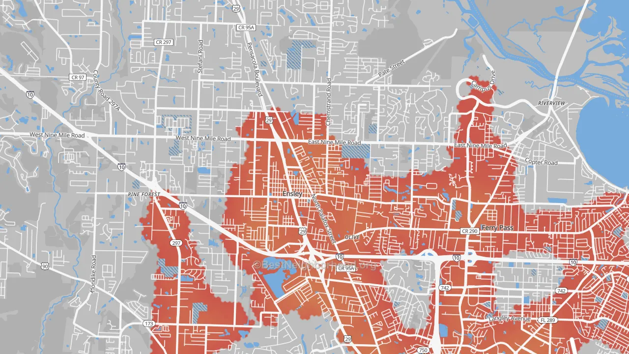 Transit Grade map of Ensley, FL
