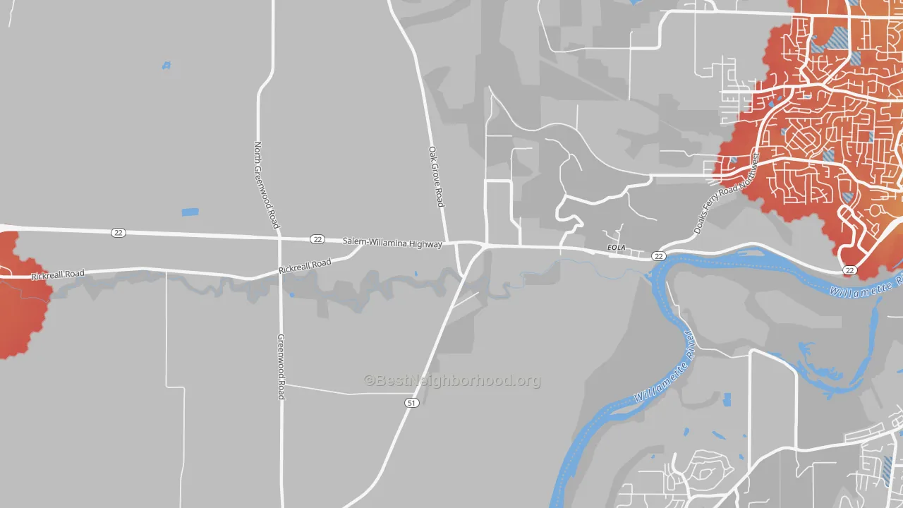 Transit Grade map of Eola, OR