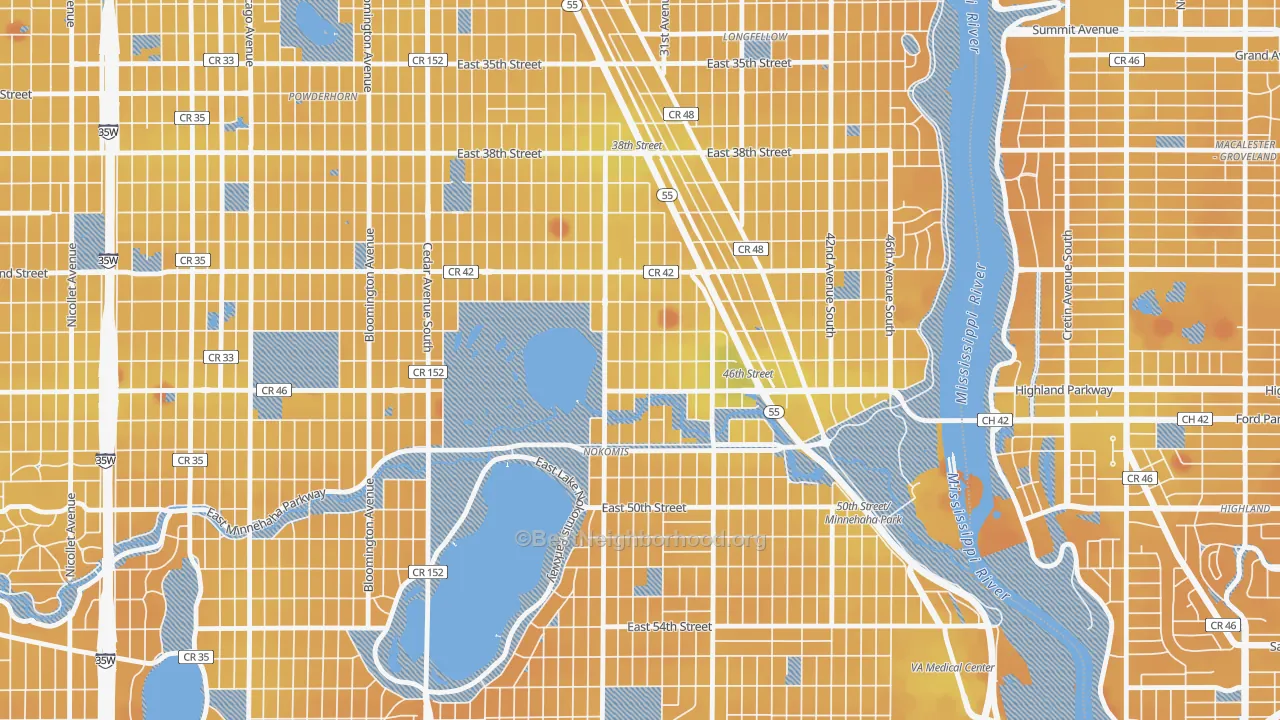 Transit Grade map of Ericsson, Minneapolis, MN