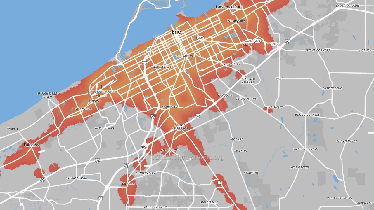 Transit Grade map of Erie County, PA
