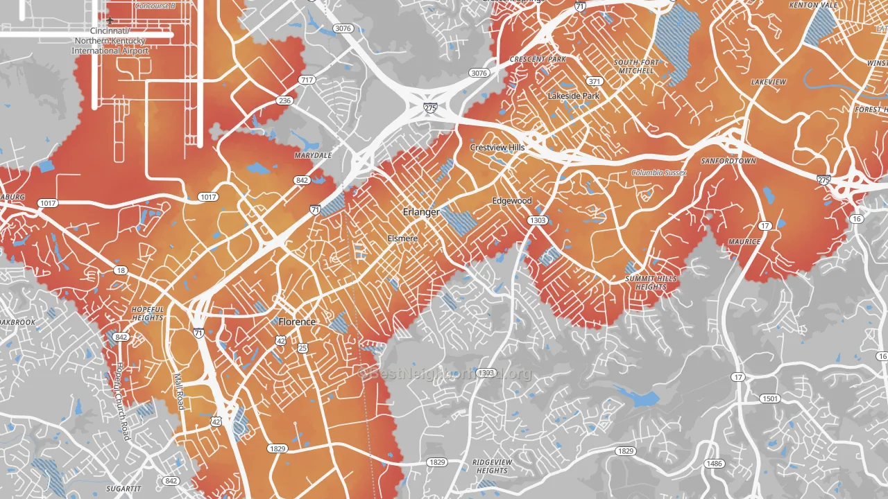 Transit Grade map of Erlanger, KY