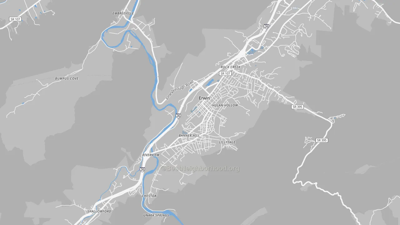 Transit Grade map of Erwin, TN