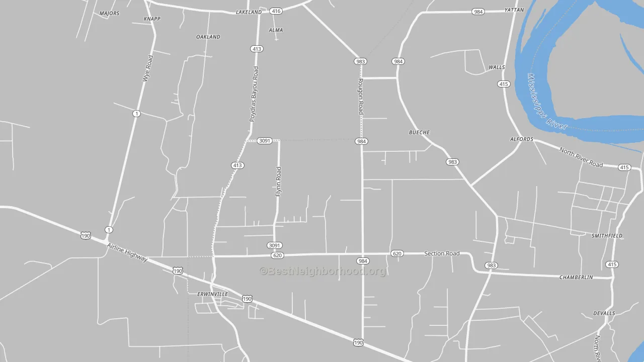 Transit Grade map of Erwinville, LA