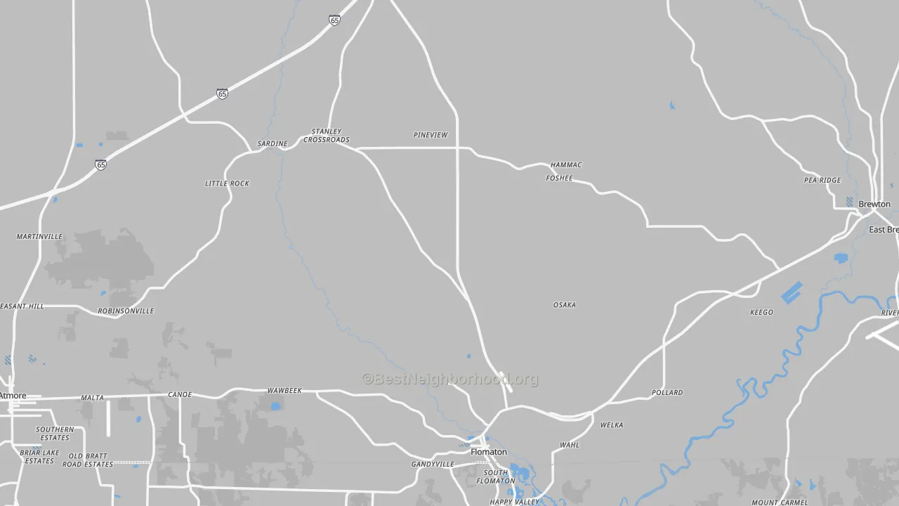 Transit Grade map of Escambia County, AL