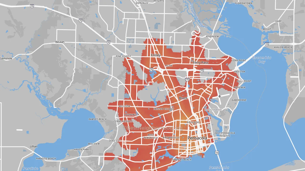Transit Grade map of Escambia County, FL