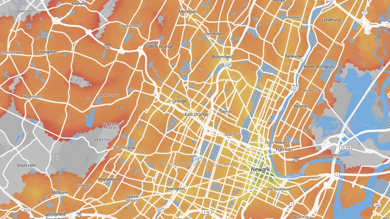 Transit Grade map of Essex County, NJ