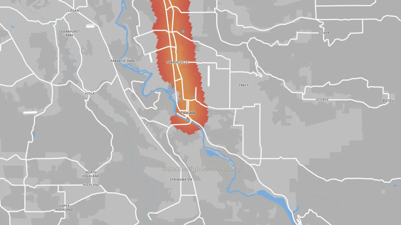 Transit Grade map of Estacada, OR